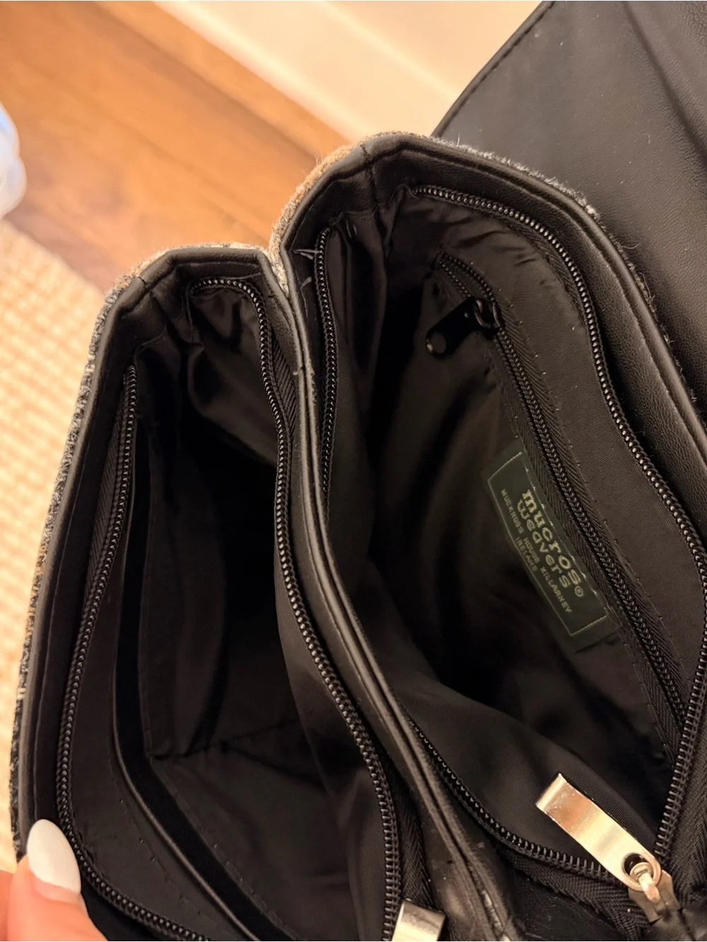 Wool Plaid Messenger Bag with Black Leather Trim